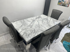 Grey Louis Dining Table With Dark Grey Leather Nicole Chairs