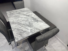 Grey Louis Dining Table With Dark Grey Leather Nicole Chairs