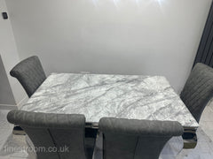 Grey Louis Dining Table With Dark Grey Leather Nicole Chairs