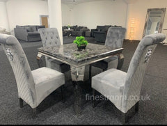 1M Black Louis Dining Table With Dark Grey Sofia Chairs