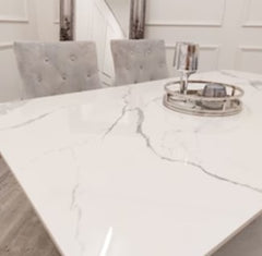 Lucien 1.6 Chrome Dining Table with Polar White Sintered Stone Top