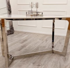 Lucien 1.6 Chrome Dining Table with Polar White Sintered Stone Top