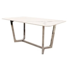 Lucien 1.6 Chrome Dining Table with Polar White Sintered Stone Top