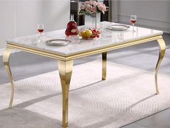 White Gold Louis Dining Table With Light Grey Gold Majestic Chairs