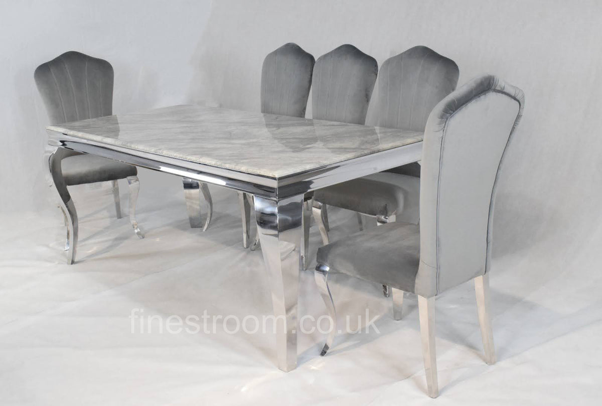 Grey Louis Dining Table With Dark Grey Alice Chairs