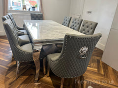 Grey Louis Dining Table With DG Leather Majestic Chairs