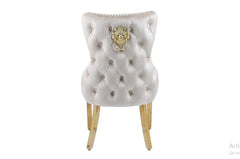 White Gold Monaco Dining Table With Cream Gold Lion Knocker Victoria Chairs