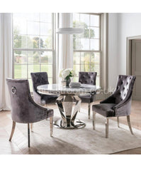 1.3 Round Grey Athena Dining Table with Dark Grey Valencia Chairs