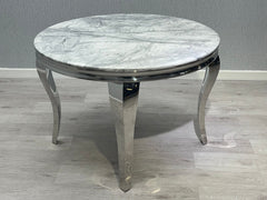 1.1m Round Grey Louis Dining Table With Grey Chelsea Shimmer Chairs